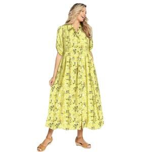 Woman Within Roll-Tab Sleeve Crinkle Shirtdress Casual Boho-Chic Plus Size 16W